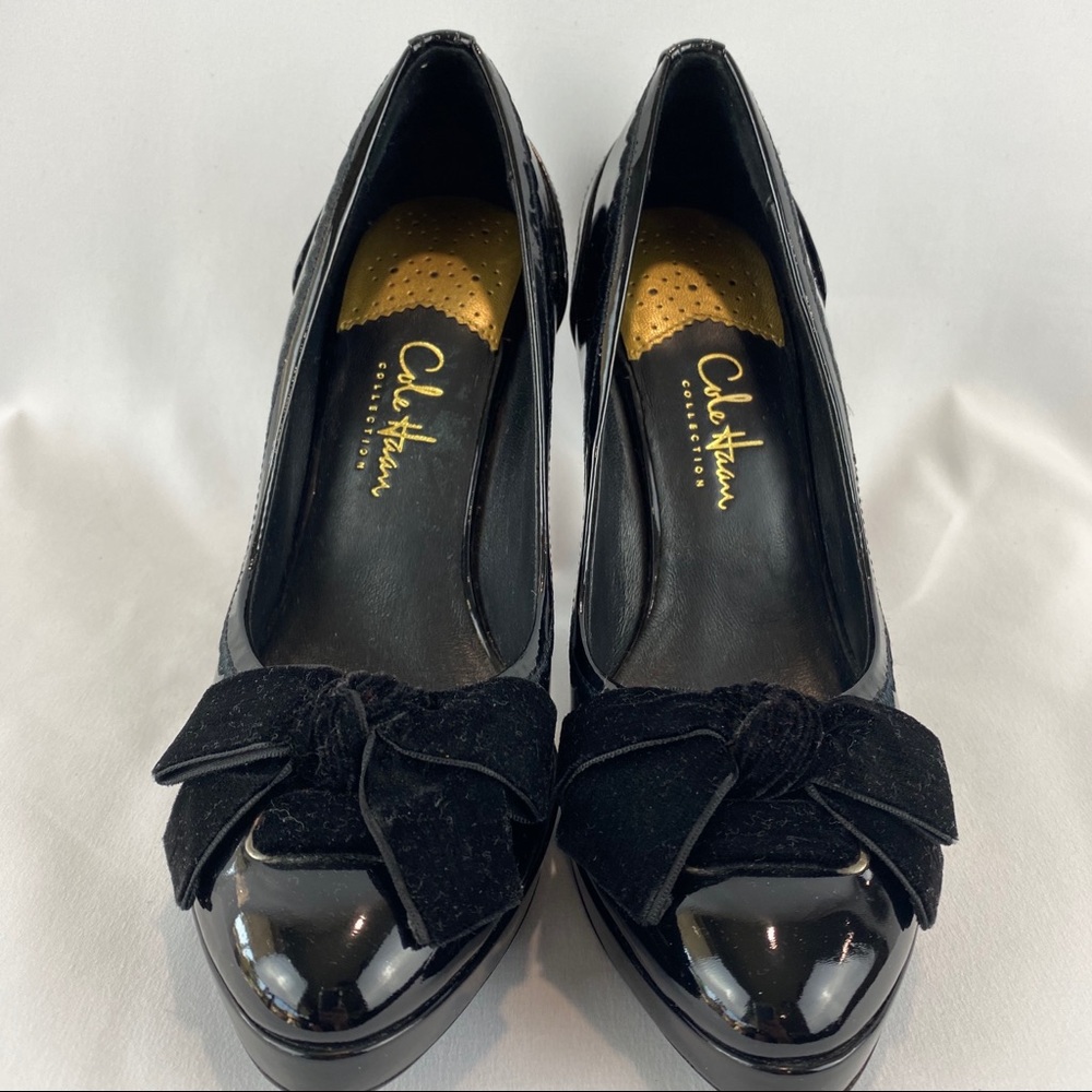 Cole Haan Patent Leather Platform Shoes With Bow - Picture 2 of 14